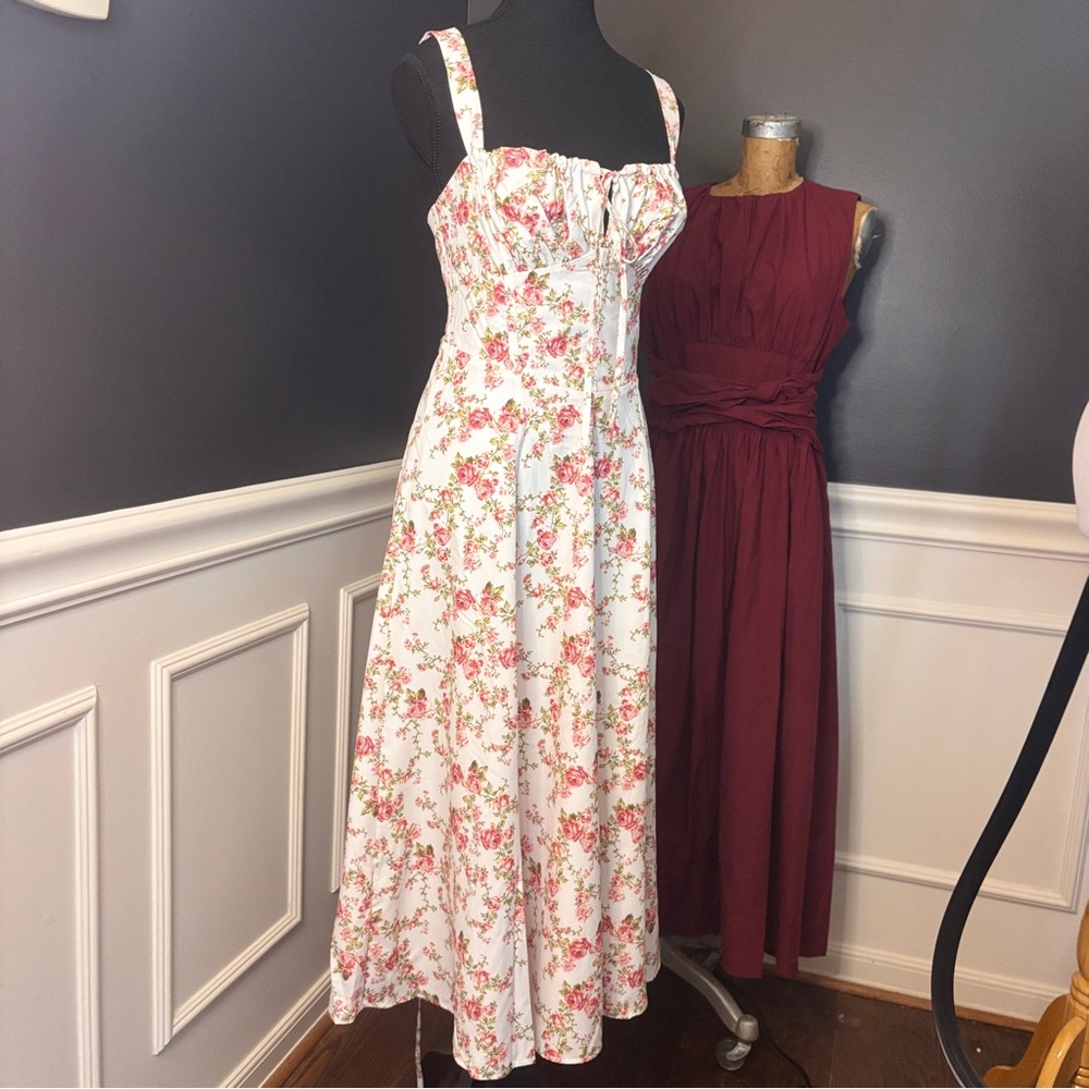 Commense Floral Midi Dress - White and Pink - Picture 4 of 15